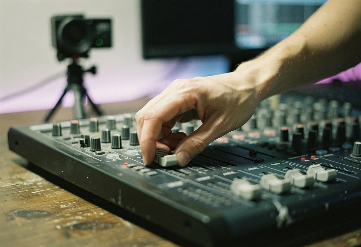 Hand adjusting soundboard slider, Discord soundboard setup for live streams.